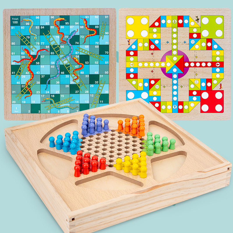 Four in One Wooden Classic Board Game Parent-child Game