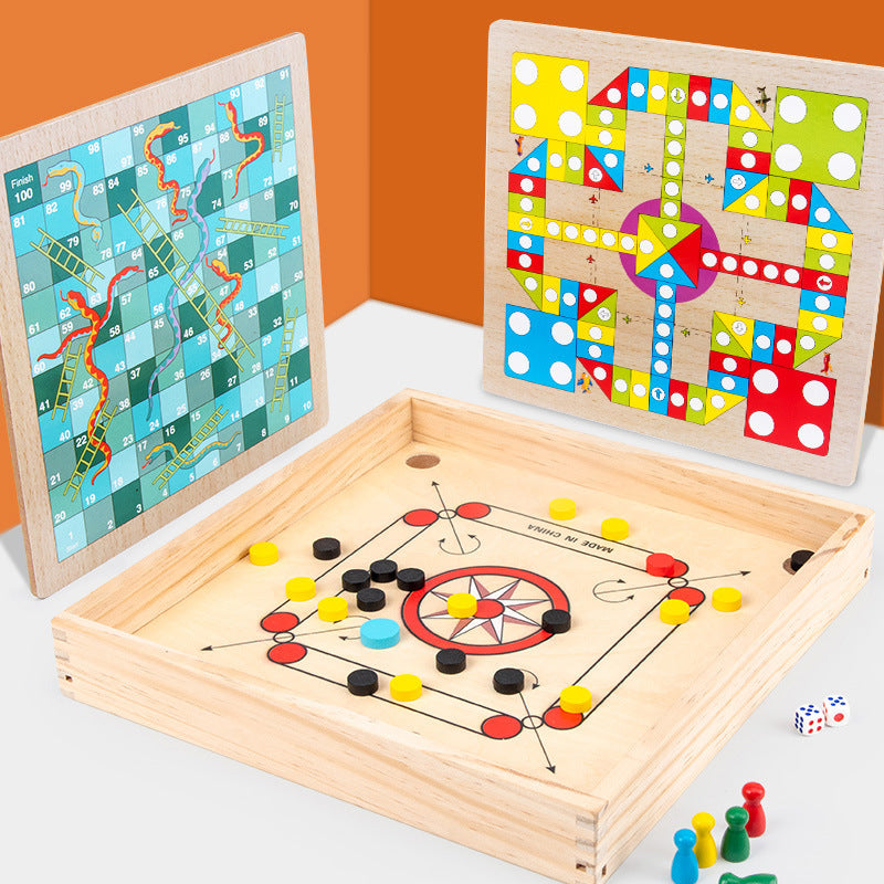 Four in One Wooden Classic Board Game Parent-child Game