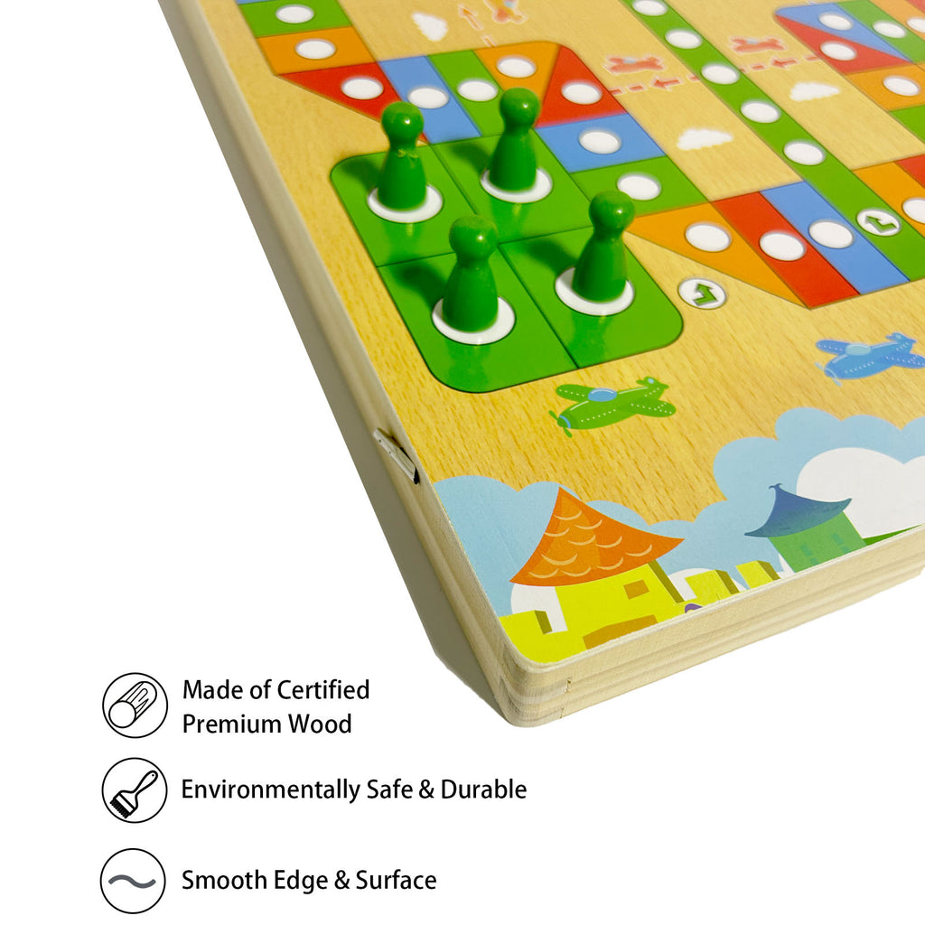 2 in 1 Ludo Board Game, 20" x 10.5" Large Size Sling Puck Game for Adults & Teens, Fast Sling Wooden Hockey Board, Classic Concentration, Non-Folding Wooden Puzzle for Teens, 2-4 People