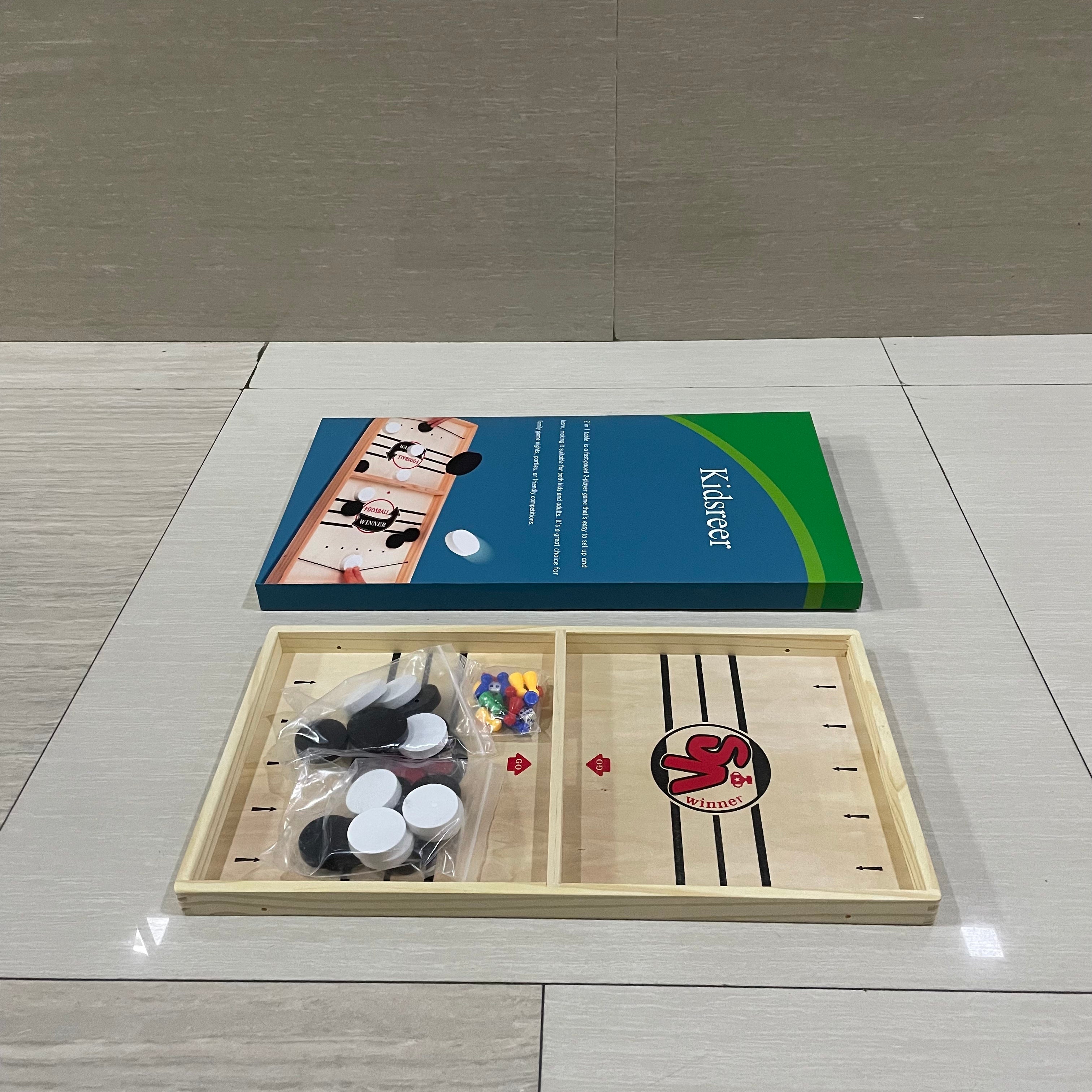 2 in 1 Ludo Board Game, 20" x 10.5" Large Size Sling Puck Game for Adults & Teens, Fast Sling Wooden Hockey Board, Classic Concentration, Non-Folding Wooden Puzzle for Teens, 2-4 People