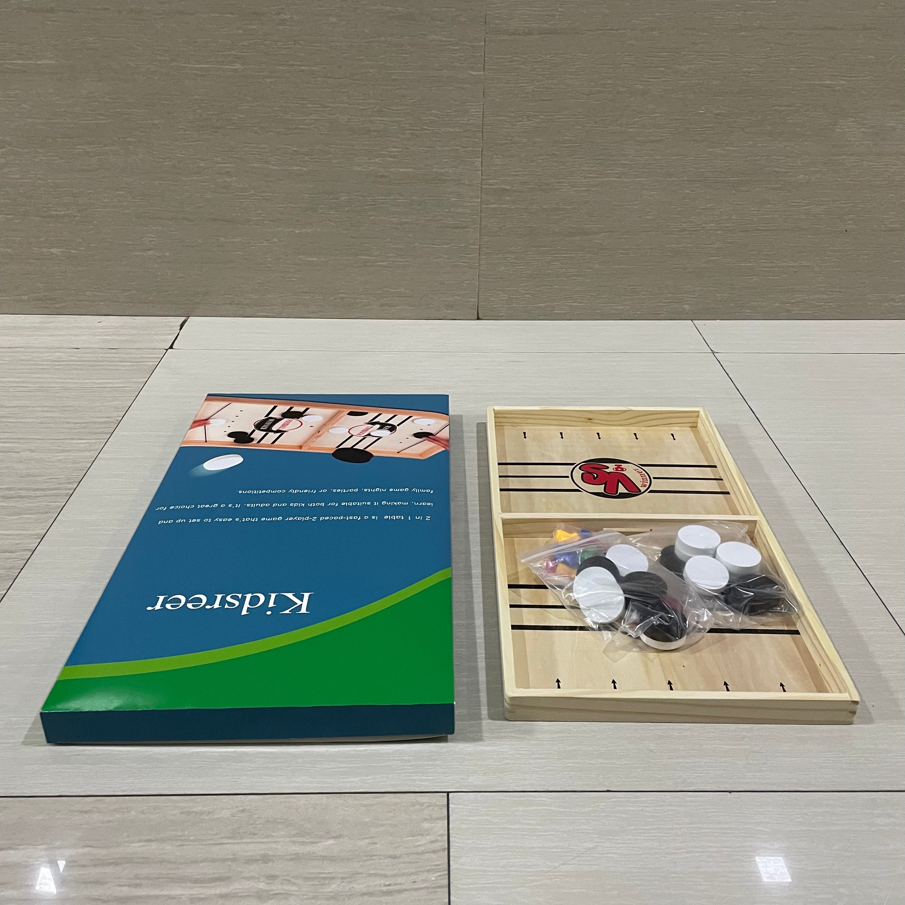 2 in 1 Ludo Board Game, 20" x 10.5" Large Size Sling Puck Game for Adults & Teens, Fast Sling Wooden Hockey Board, Classic Concentration, Non-Folding Wooden Puzzle for Teens, 2-4 People