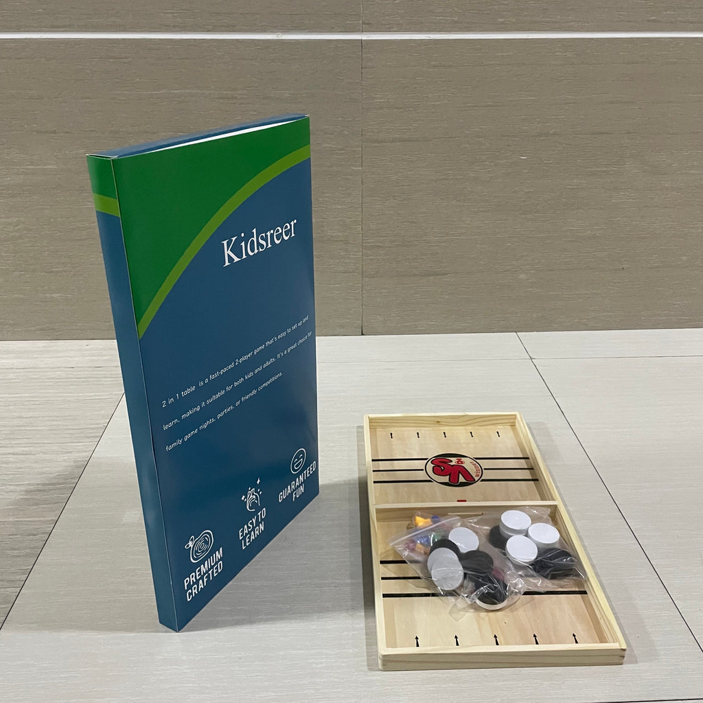 2 in 1 Ludo Board Game, 20" x 10.5" Large Size Sling Puck Game for Adults & Teens, Fast Sling Wooden Hockey Board, Classic Concentration, Non-Folding Wooden Puzzle for Teens, 2-4 People