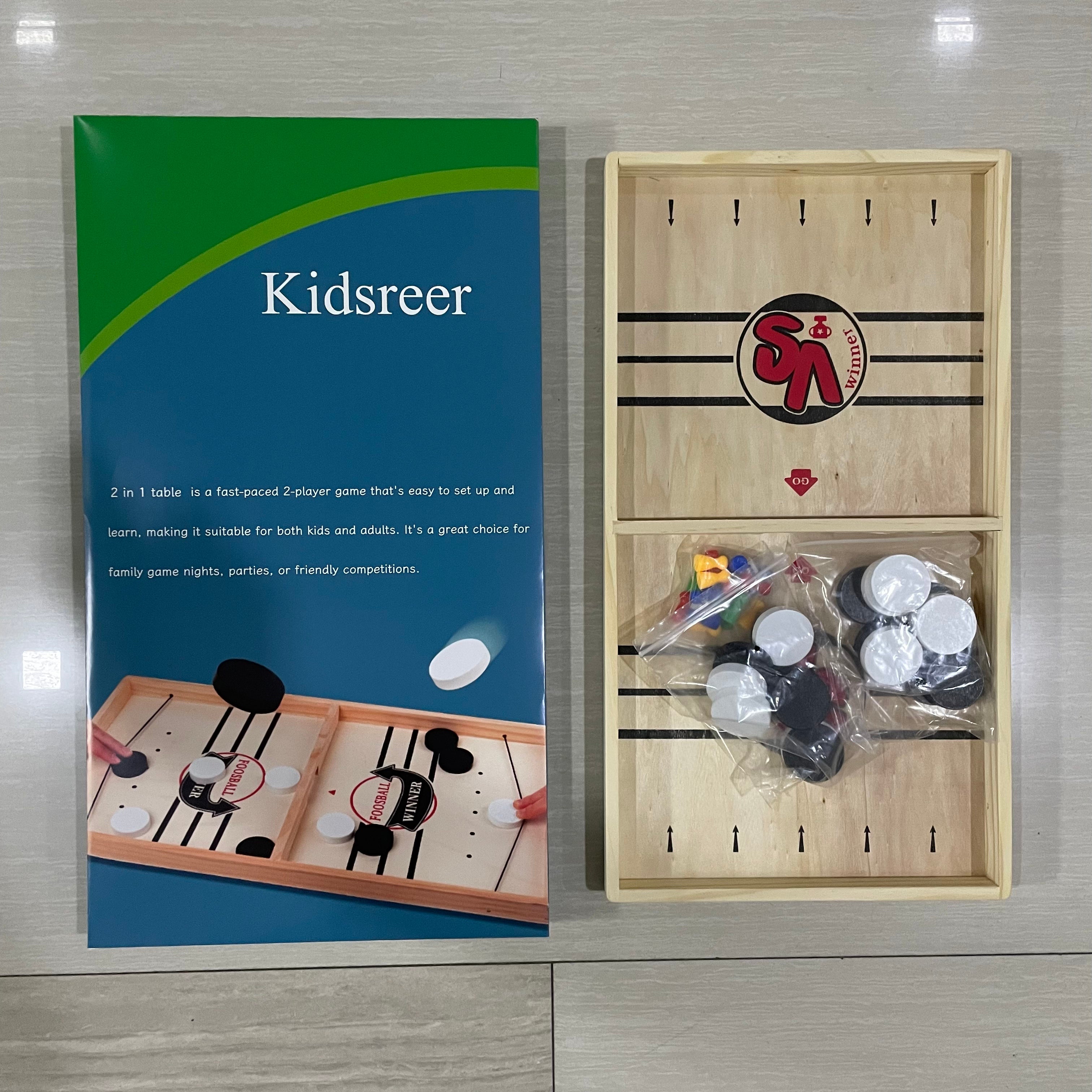 2 in 1 Ludo Board Game, 20" x 10.5" Large Size Sling Puck Game for Adults & Teens, Fast Sling Wooden Hockey Board, Classic Concentration, Non-Folding Wooden Puzzle for Teens, 2-4 People