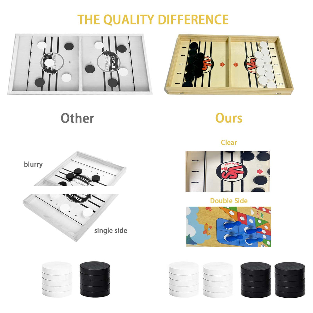 2 in 1 Ludo Board Game, 20" x 10.5" Large Size Sling Puck Game for Adults & Teens, Fast Sling Wooden Hockey Board, Classic Concentration, Non-Folding Wooden Puzzle for Teens, 2-4 People